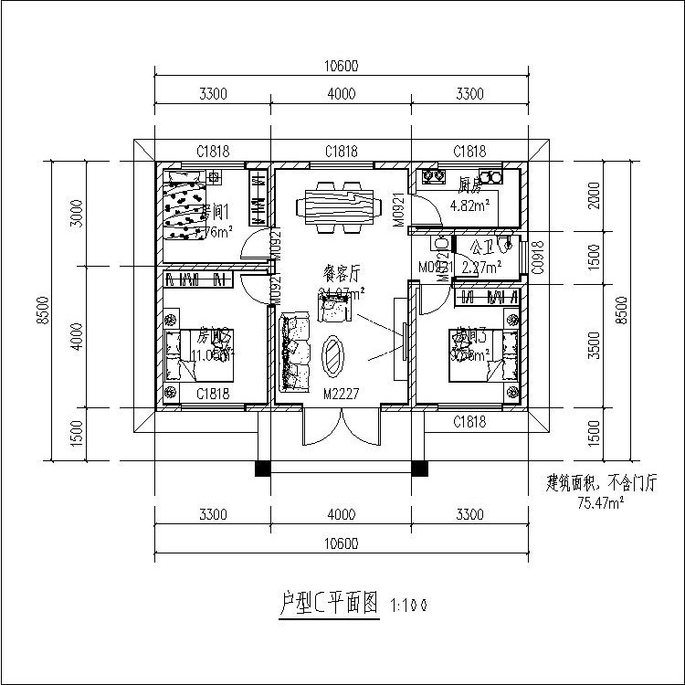 tc025-90平方小户型自建房图纸